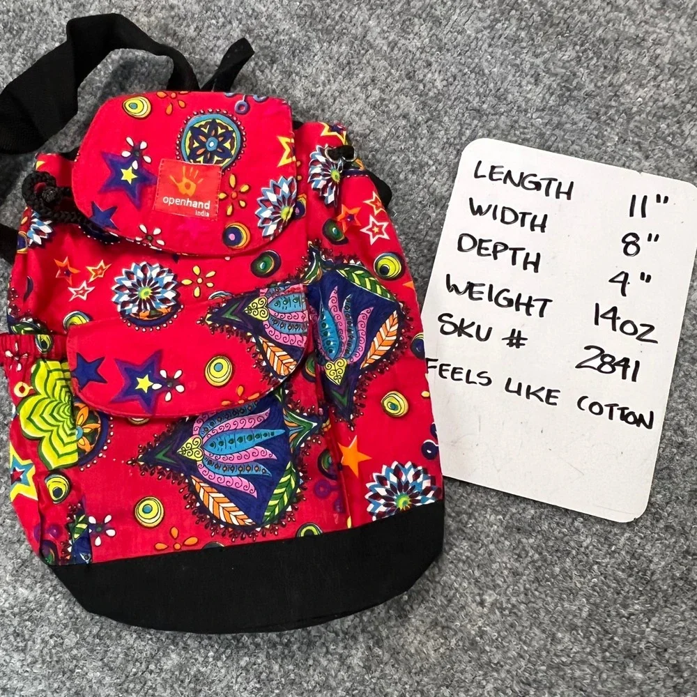 Openhand India Mini Backpack Women OS Red Boho Canvas Star Print